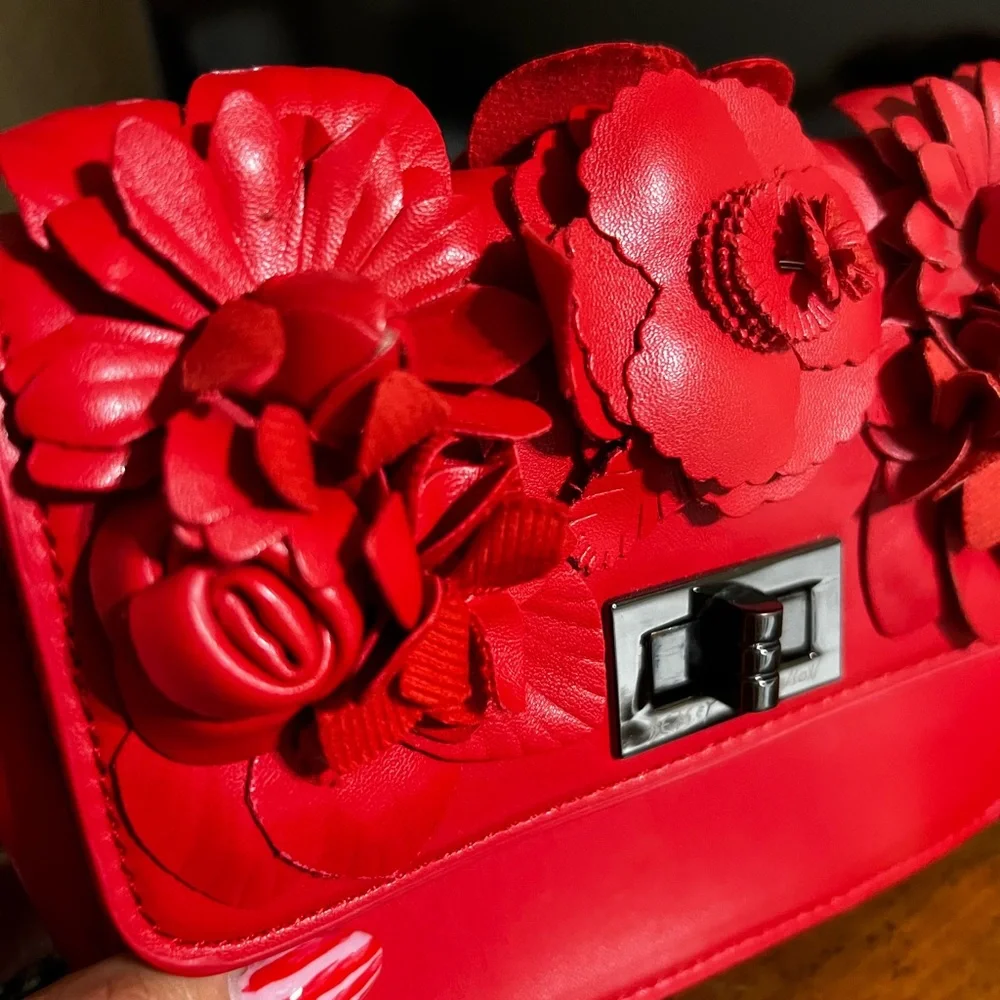 Betsey Johnson Red Carnation Mini Bag with Floral Accents - Picture 3 of 9